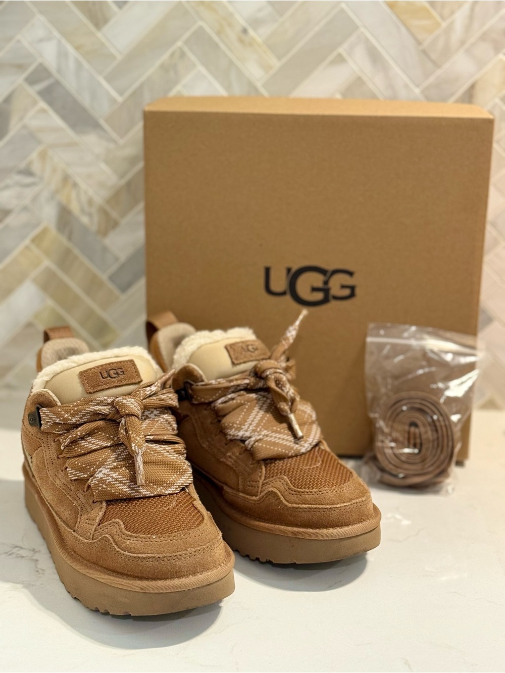 UGG Lowmel - Women’s Tan Suede Lace-Up Boots - Size 7